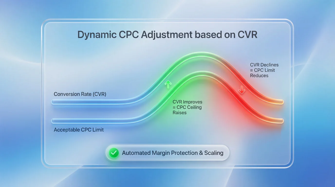 Automatic bid recalibration when product conversion rate improves or declines