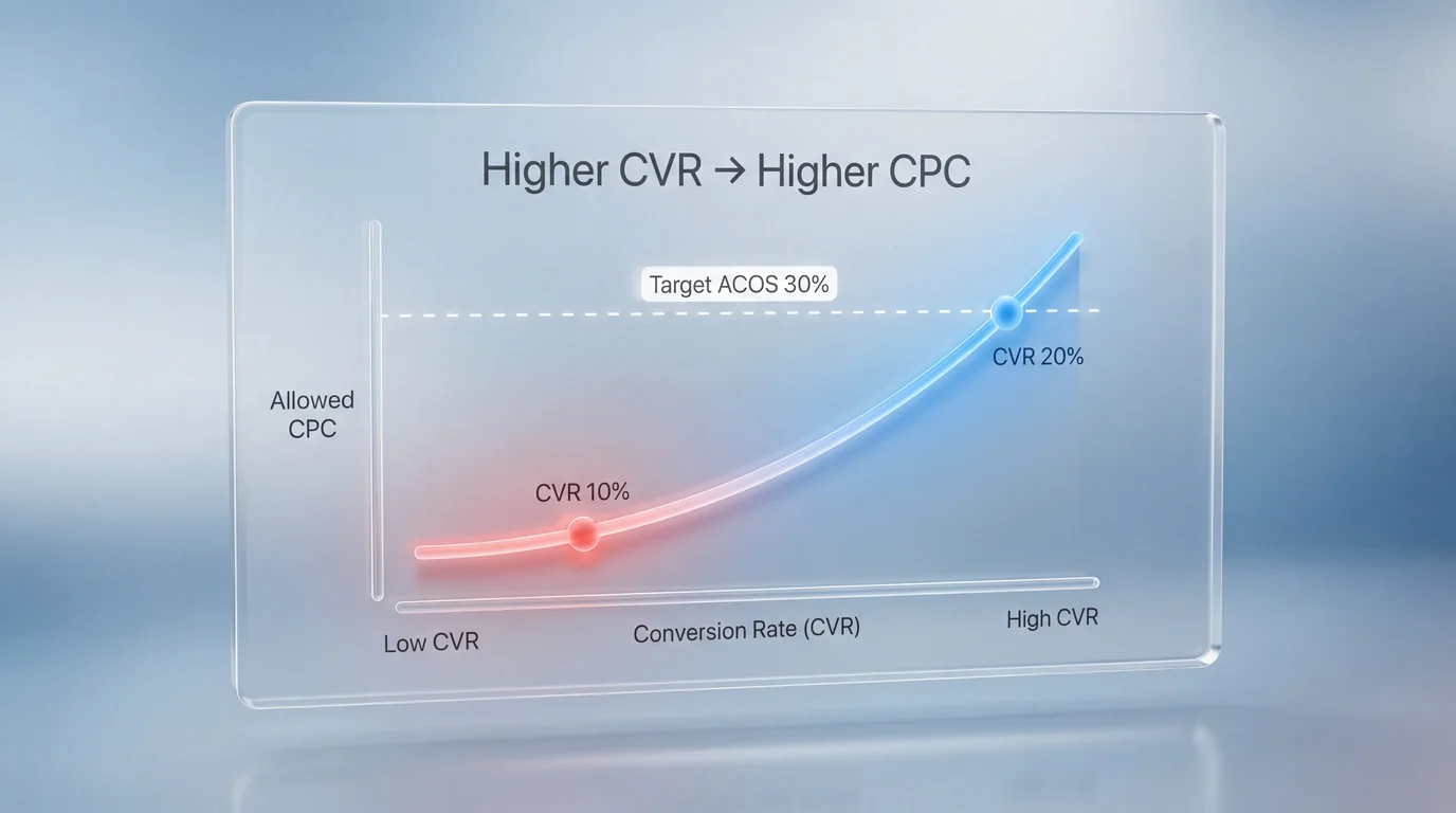 CPC limits calculated dynamically based on product conversion rate and target ACOS